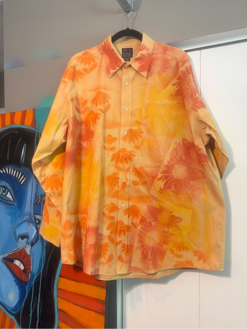 Hand Painted Sunflower Oversized Shacket Women XL 2XL Fall Colors Upcycled Art
